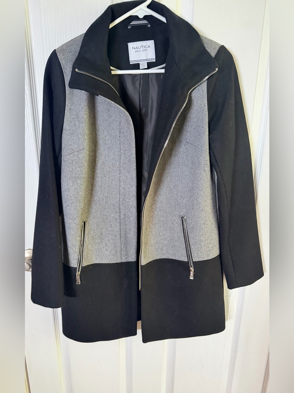 Nautica Black & Gray Colorblock Zip-Front Pea Coat